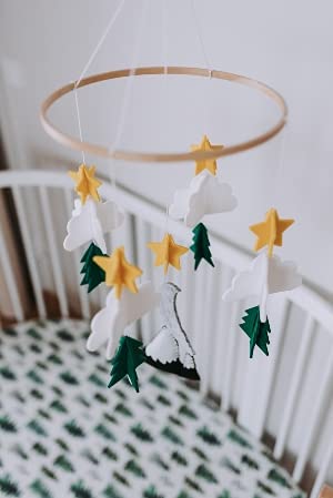 Sorrel + Fern Baby Crib Mobile (Starry Woodland Night, Short Evergreen) - Baby Shower Gift Nursery Decoration for Boys & Girls