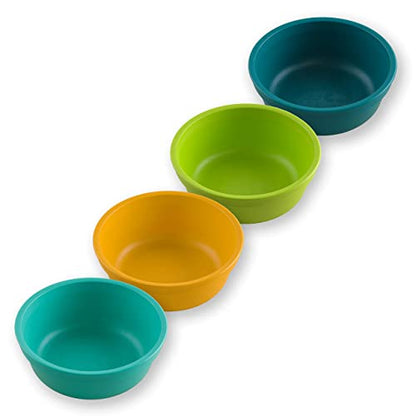 Re-Play Made in USA 12 Oz. Reusable Plastic Bowls, Pack of 4 Without Lid - Dishwasher and Microwave Safe Bowls for Snacks and Everyday Dining - Toddler Bowl Set 5.75" x 5.75" x 2", Modern Mint