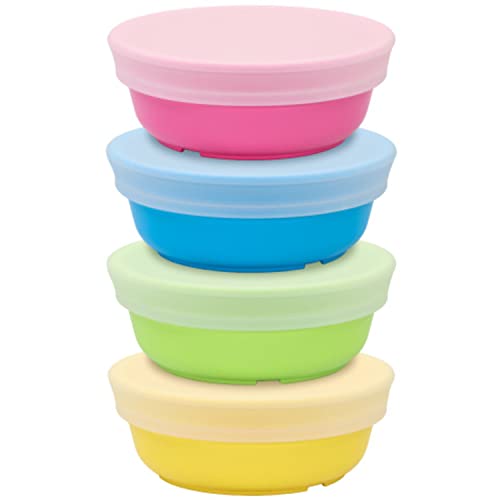 Re-Play Made in USA 12 Oz. Reusable Plastic Bowls, Pack of 4 Without Lid - Dishwasher and Microwave Safe Bowls for Snacks and Everyday Dining - Toddler Bowl Set 5.75" x 5.75" x 2", Modern Mint