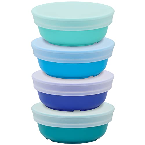 Re-Play Made in USA 12 Oz. Reusable Plastic Bowls, Pack of 4 Without Lid - Dishwasher and Microwave Safe Bowls for Snacks and Everyday Dining - Toddler Bowl Set 5.75" x 5.75" x 2", Modern Mint