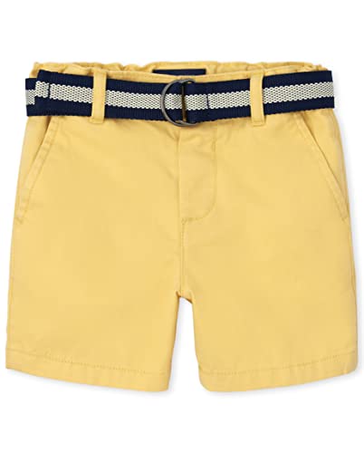 The Children's Place Baby Boys' and Toddler Twill Belted Chino Short, Toast, 2T