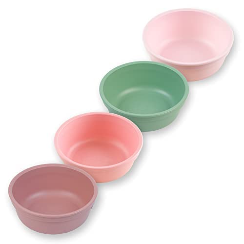 Re-Play Made in USA 12 Oz. Reusable Plastic Bowls, Pack of 4 Without Lid - Dishwasher and Microwave Safe Bowls for Snacks and Everyday Dining - Toddler Bowl Set 5.75" x 5.75" x 2", Modern Mint