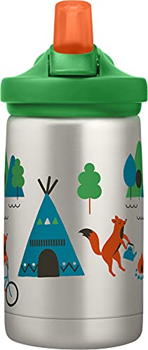 CamelBak eddy+ Kids Water Bottle with Straw, Insulated Stainless Steel - Leak-Proof when Closed, 12oz, Biking Dogs