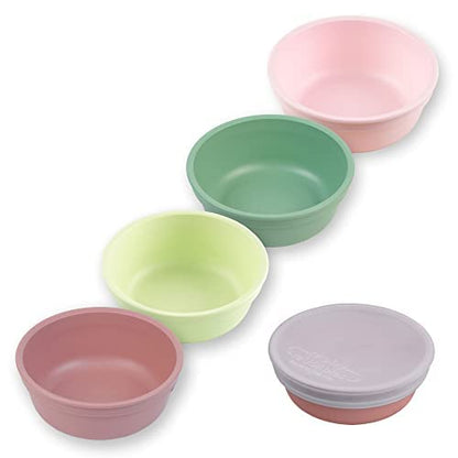 Re-Play Made in USA 12 Oz. Reusable Plastic Bowls, Pack of 4 Without Lid - Dishwasher and Microwave Safe Bowls for Snacks and Everyday Dining - Toddler Bowl Set 5.75" x 5.75" x 2", Modern Mint