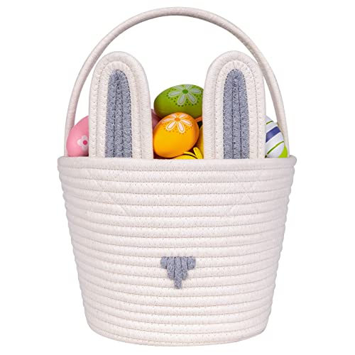 CubesLand Easter Baskets Easter Egg Hunt Baskets for Kids, Cute Bunny Gift Basket for Baby Easter Decorations Party Supplies Grey White 9.8 x 7.8 x 7.8”