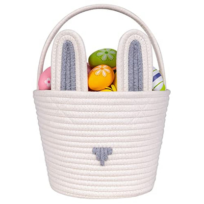 CubesLand Easter Baskets Easter Egg Hunt Baskets for Kids, Cute Bunny Gift Basket for Baby Easter Decorations Party Supplies Grey White 9.8 x 7.8 x 7.8”