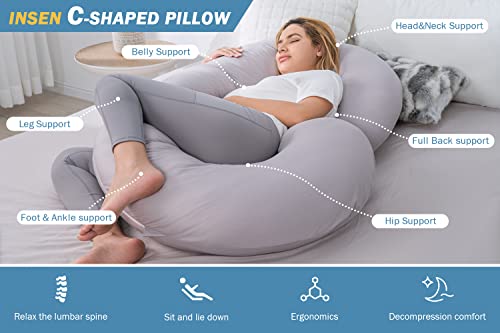 INSEN Pregnancy Pillow for Sleeping,Maternity Body Pillow for Pregnancy Women,Pregnancy Support Pillow for Back, Hip Pain, Pink