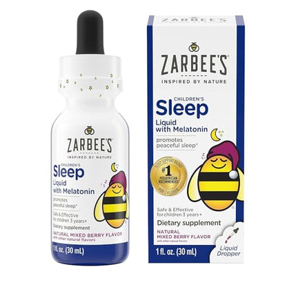 Zarbee's Kids Sleep Supplement Liquid with 1mg Melatonin; Drug-Free & Effective; Easy to Take Natural Berry Flavor for Children Ages 3 and Up; 1 Fl Oz Bottle