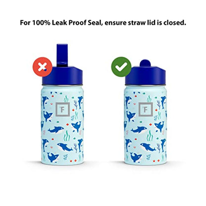 IRON °FLASK Kids Water Bottle - 14 Oz, Straw Lid, 20 Name Stickers, Vacuum Insulated Stainless Steel, Double Walled Tumbler Travel Cup, Thermo Mug - Valentines Day Gifts - Monsters Crew