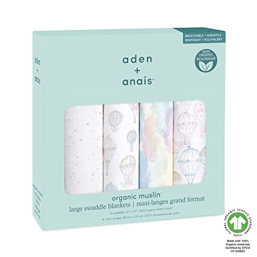 aden + anais Swaddle Blanket, Boutique Muslin Blankets for Girls & Boys, Baby Receiving Swaddles, Ideal Newborn & Infant Swaddling Set, Perfect Shower Gifts, 4 Pack, Sunrise