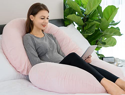 INSEN Pregnancy Pillow for Sleeping,Maternity Body Pillow for Pregnancy Women,Pregnancy Support Pillow for Back, Hip Pain, Pink