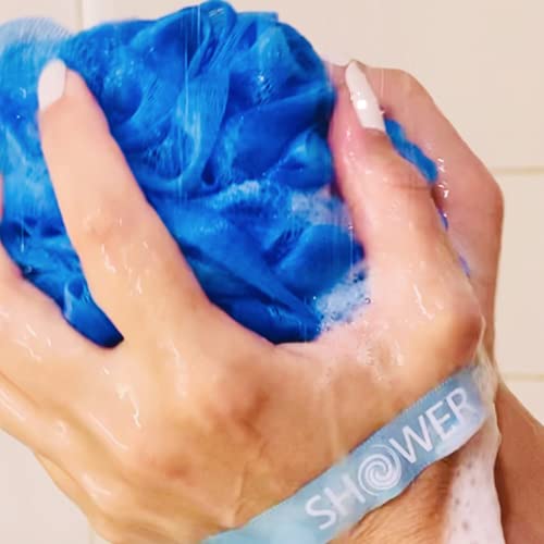 Loofah Soft-White-Cloud Bath-Sponge XL-75g-Set by Shower Bouquet: 4 Pack, Extra Large Mesh Pouf for Men and Women - Exfoliate with Big Gentle Cleanse Scrubber in Beauty Bathing Accessories