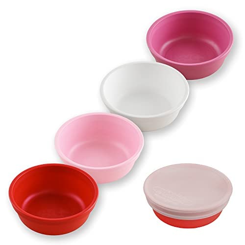 Re-Play Made in USA 12 Oz. Reusable Plastic Bowls, Pack of 4 Without Lid - Dishwasher and Microwave Safe Bowls for Snacks and Everyday Dining - Toddler Bowl Set 5.75" x 5.75" x 2", Modern Mint