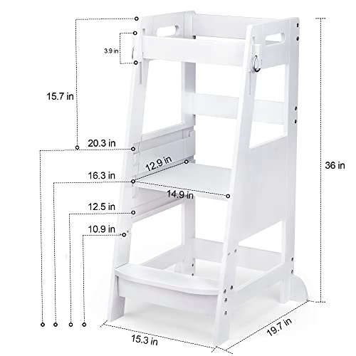 TOETOL Bamboo Toddler Step Stool Grey Learning Standing Helper Tower for Toddlers Kitchen Stools Counter 3 Height Adjustable Helper with Non-Slip Mat