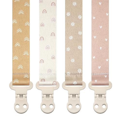 Stadela Baby Pacifier Clip Leash Soothie Holder Unisex for Girl or Boy 4 Pack Gift Set Universal Fit (Luna)