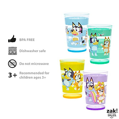 Zak Designs Bluey Nesting Tumbler Set Includes Durable Plastic Cups with Variety Artwork, Fun Drinkware is Perfect for Kids (14.5 oz, 4-Pack, Non-BPA)