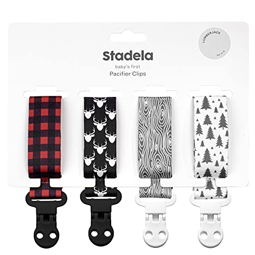 Stadela Baby Pacifier Clip Leash Soothie Holder Unisex for Girl or Boy 4 Pack Gift Set Universal Fit (Luna)