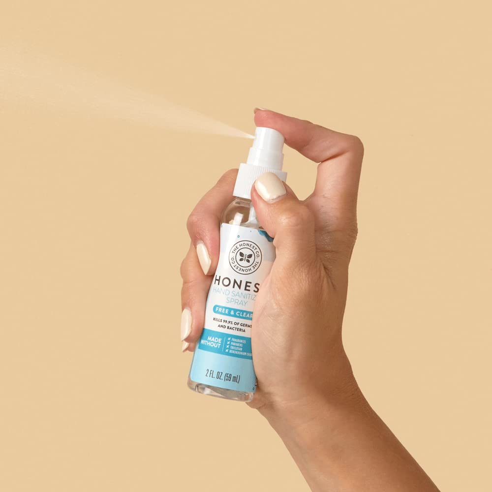 The Honest Company Plant-Based Hand Sanitizer Spray | Kills 99.9% of Germs | Hypoallergenic, Quick-drying + Moisturizing | Coastal Surf, 2 fl oz