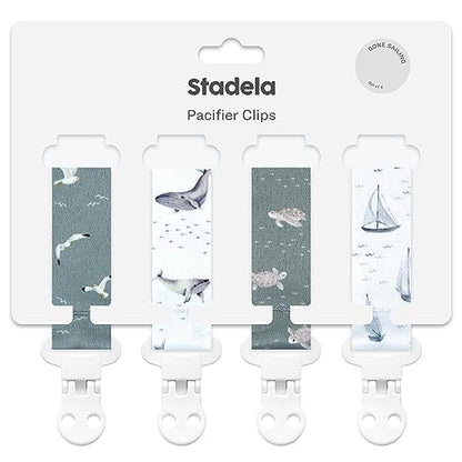 Stadela Baby Pacifier Clip Leash Soothie Holder Unisex for Girl or Boy 4 Pack Gift Set Universal Fit (Luna)