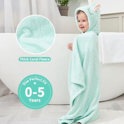 Toddler Towels with Hood, 2-Pack Absorbent Hooded Baby Bath Towels for Boy Girl, Soft 50'' x 32'' Toddler Bath Towels Baby Towels with Hood, Thick Baby Hooded Towels for Toddlers Kid (Green&White)