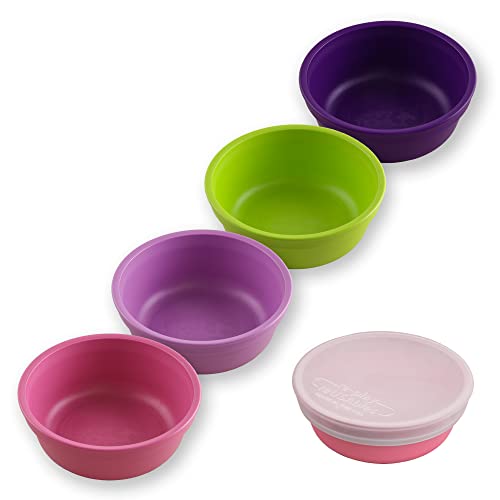 Re-Play Made in USA 12 Oz. Reusable Plastic Bowls, Pack of 4 Without Lid - Dishwasher and Microwave Safe Bowls for Snacks and Everyday Dining - Toddler Bowl Set 5.75" x 5.75" x 2", Modern Mint