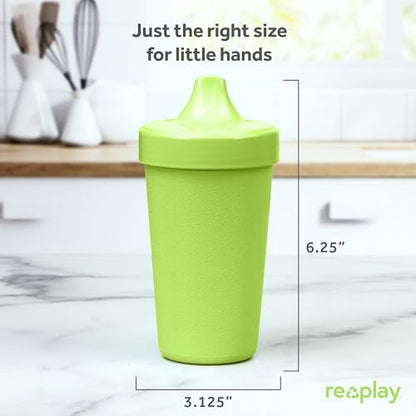 Re Play Made in USA 10 Oz. Sippy Cups for Toddlers (4-pack) Spill Proof Sippy Cup for 1+ Year Old - Dishwasher/Microwave Safe - Hard Spout Kids Cups with Lid 3.13" x 6.25" (Modern Mint)