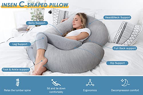 INSEN Pregnancy Pillow for Sleeping,Maternity Body Pillow for Pregnancy Women,Pregnancy Support Pillow for Back, Hip Pain, Pink