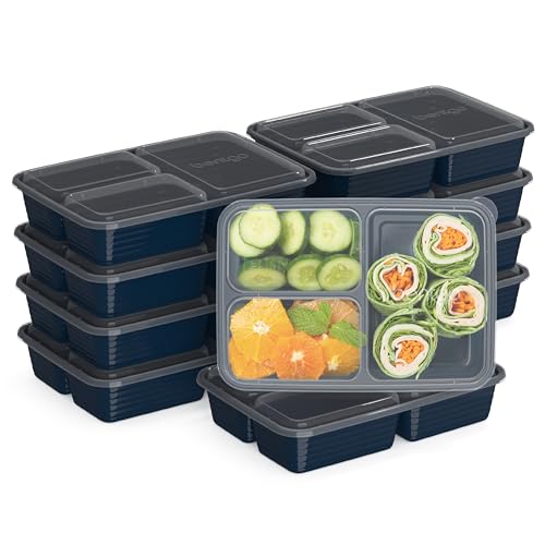 Bentgo® Prep 3-Compartment Containers - 20-Piece Meal Prep Kit with 10 Trays & 10 Custom-Fit Lids - Durable Microwave, Freezer, Dishwasher Safe Reusable BPA-Free Food Storage Containers (Silver)