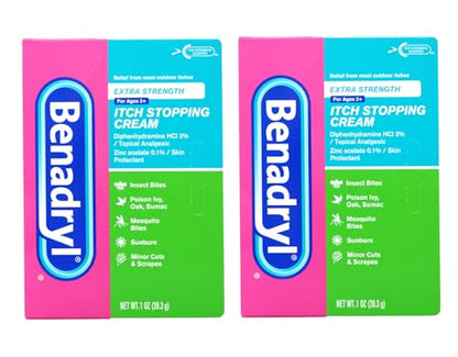 Benadryl Original Strength Itch Stopping Anti-Itch Cream, Diphenhydramine HCl Topical Analgesic & Zinc Acetate Skin Protectant, Relief from Most Outdoor Itches, 1 oz