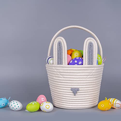 CubesLand Easter Baskets Easter Egg Hunt Baskets for Kids, Cute Bunny Gift Basket for Baby Easter Decorations Party Supplies Grey White 9.8 x 7.8 x 7.8”