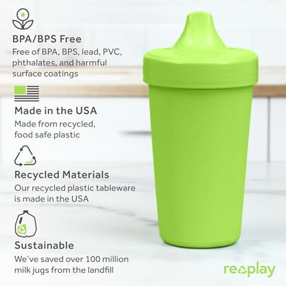 Re Play Made in USA 10 Oz. Sippy Cups for Toddlers (4-pack) Spill Proof Sippy Cup for 1+ Year Old - Dishwasher/Microwave Safe - Hard Spout Kids Cups with Lid 3.13" x 6.25" (Modern Mint)