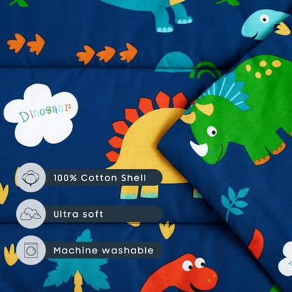 Wake In Cloud - Toddler Nap Mat with Pillow and Blanket, 100% Cotton Fabric, for Kids Boys Girls in Daycare Kindergarten Preschool, Cute Dinosaur Cartoon on Navy