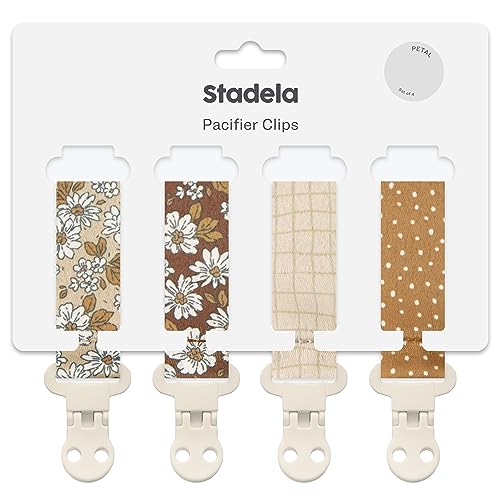 Stadela Baby Pacifier Clip Leash Soothie Holder Unisex for Girl or Boy 4 Pack Gift Set Universal Fit (Luna)