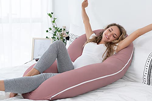 INSEN Pregnancy Pillow for Sleeping,Maternity Body Pillow for Pregnancy Women,Pregnancy Support Pillow for Back, Hip Pain, Pink