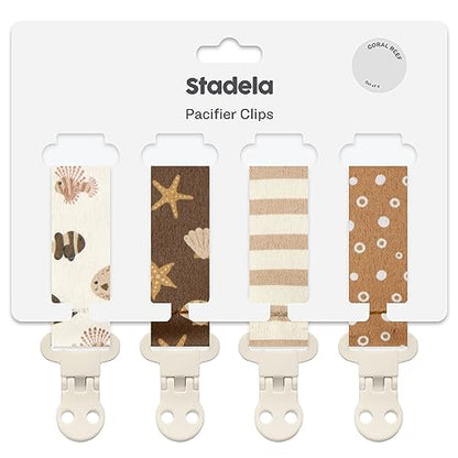 Stadela Baby Pacifier Clip Leash Soothie Holder Unisex for Girl or Boy 4 Pack Gift Set Universal Fit (Luna)