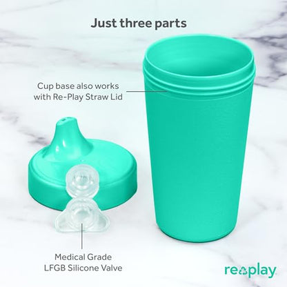 Re Play Made in USA 10 Oz. Sippy Cups for Toddlers (4-pack) Spill Proof Sippy Cup for 1+ Year Old - Dishwasher/Microwave Safe - Hard Spout Kids Cups with Lid 3.13" x 6.25" (Modern Mint)