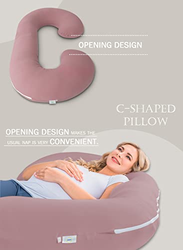 INSEN Pregnancy Pillow for Sleeping,Maternity Body Pillow for Pregnancy Women,Pregnancy Support Pillow for Back, Hip Pain, Pink