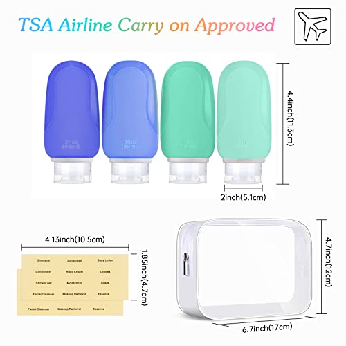 Morfone Travel Bottles Set for Toiletries, Tsa Approved Travel Size Containers BPA Free Leak Proof Refillable Liquid Silicone Squeezable Travel Accessories for Shampoo Conditioner Lotion (4Pack 3oz)