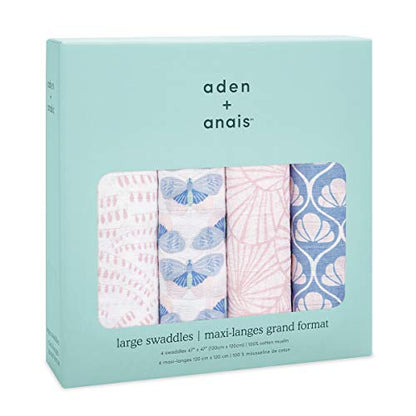 aden + anais Swaddle Blanket, Boutique Muslin Blankets for Girls & Boys, Baby Receiving Swaddles, Ideal Newborn & Infant Swaddling Set, Perfect Shower Gifts, 4 Pack, Sunrise