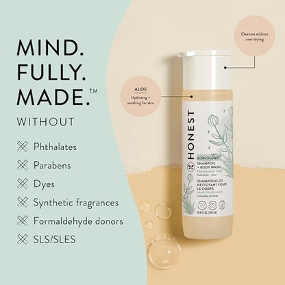 The Honest Company 2-in-1 Cleansing Shampoo + Body Wash | Gentle for Baby | Naturally Derived, Tear-free, Hypoallergenic | Fragrance Free Sensitive, 10 fl oz