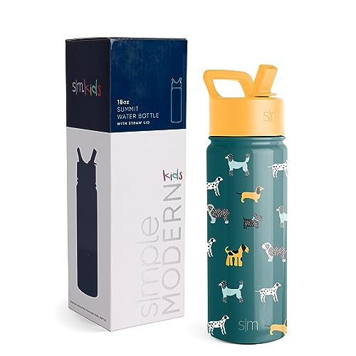 Simple Modern Kids Water Bottle with Straw Lid | Insulated Stainless Steel Reusable Tumbler for Toddlers, Boys | Summit Collection | 14oz, Dog Days