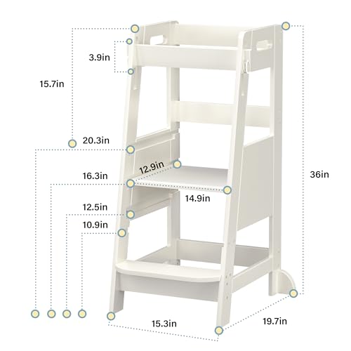 TOETOL Bamboo Toddler Step Stool Grey Learning Standing Helper Tower for Toddlers Kitchen Stools Counter 3 Height Adjustable Helper with Non-Slip Mat