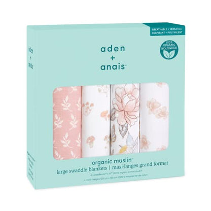 aden + anais Swaddle Blanket, Boutique Muslin Blankets for Girls & Boys, Baby Receiving Swaddles, Ideal Newborn & Infant Swaddling Set, Perfect Shower Gifts, 4 Pack, Sunrise