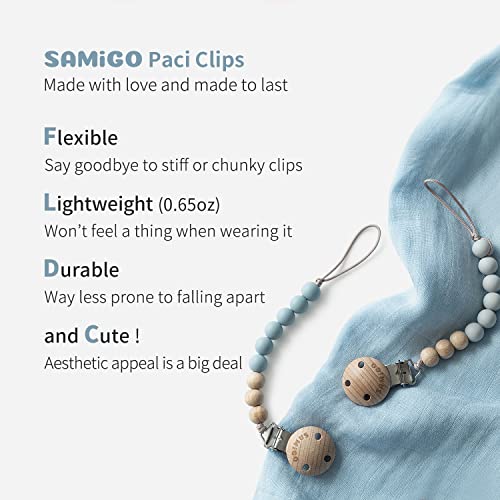 SAMiGO Silicone Pacifier Clips Holders Paci Binky Clips for Baby Boys and Girls - 2 Pack