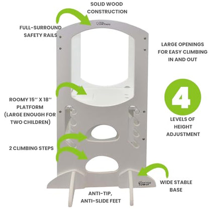 Little Partners Kids Learning Tower® - Adjustable Height Kitchen Step Stool for Toddlers - Encourages Learning, Independence, and Engagement - Safety Climbing Tower for Kitchen Counter (Natural)