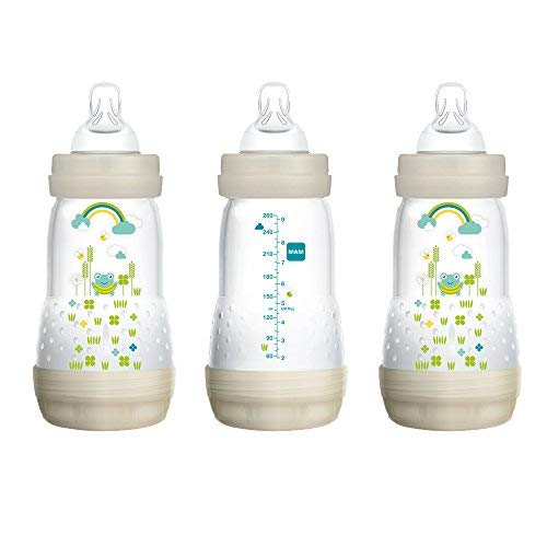 MAM Easy Start Anti-Colic Bottle , Baby Essentials, Medium Flow Bottles with Silicone Nipple, Baby Bottles for Baby Girl, Peach, 9 oz (3-Count)