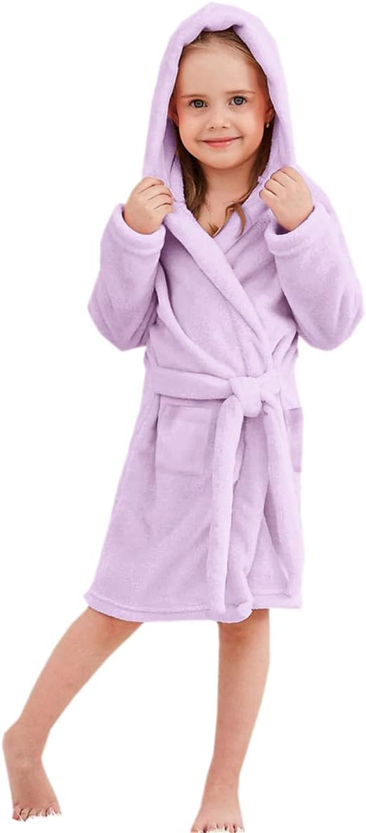 Umeyda Girls Fleece Hooded Robes, Warm Printed Bath Robe for Kids Soft Fuzzy Bathrobe for Gifts, 1-12 Years