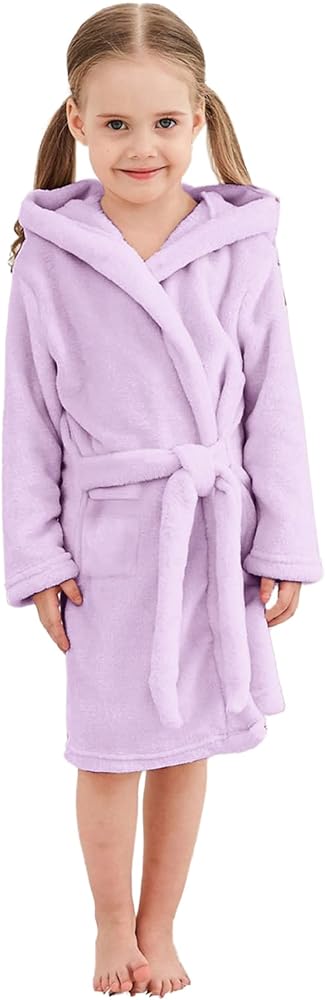 Umeyda Girls Fleece Hooded Robes, Warm Printed Bath Robe for Kids Soft Fuzzy Bathrobe for Gifts, 1-12 Years