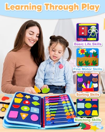 Exorany Busy Board Montessori Toys for 1 2 3 4 Year Old Boys & Girls Birthday Gifts, Sensory Toys for Toddlers 1-3, Autism Educational Travel Toys, Preschool Activities for Learning Fine Motor Skills