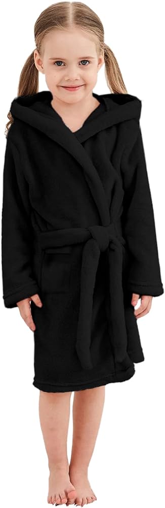 Umeyda Girls Fleece Hooded Robes, Warm Printed Bath Robe for Kids Soft Fuzzy Bathrobe for Gifts, 1-12 Years